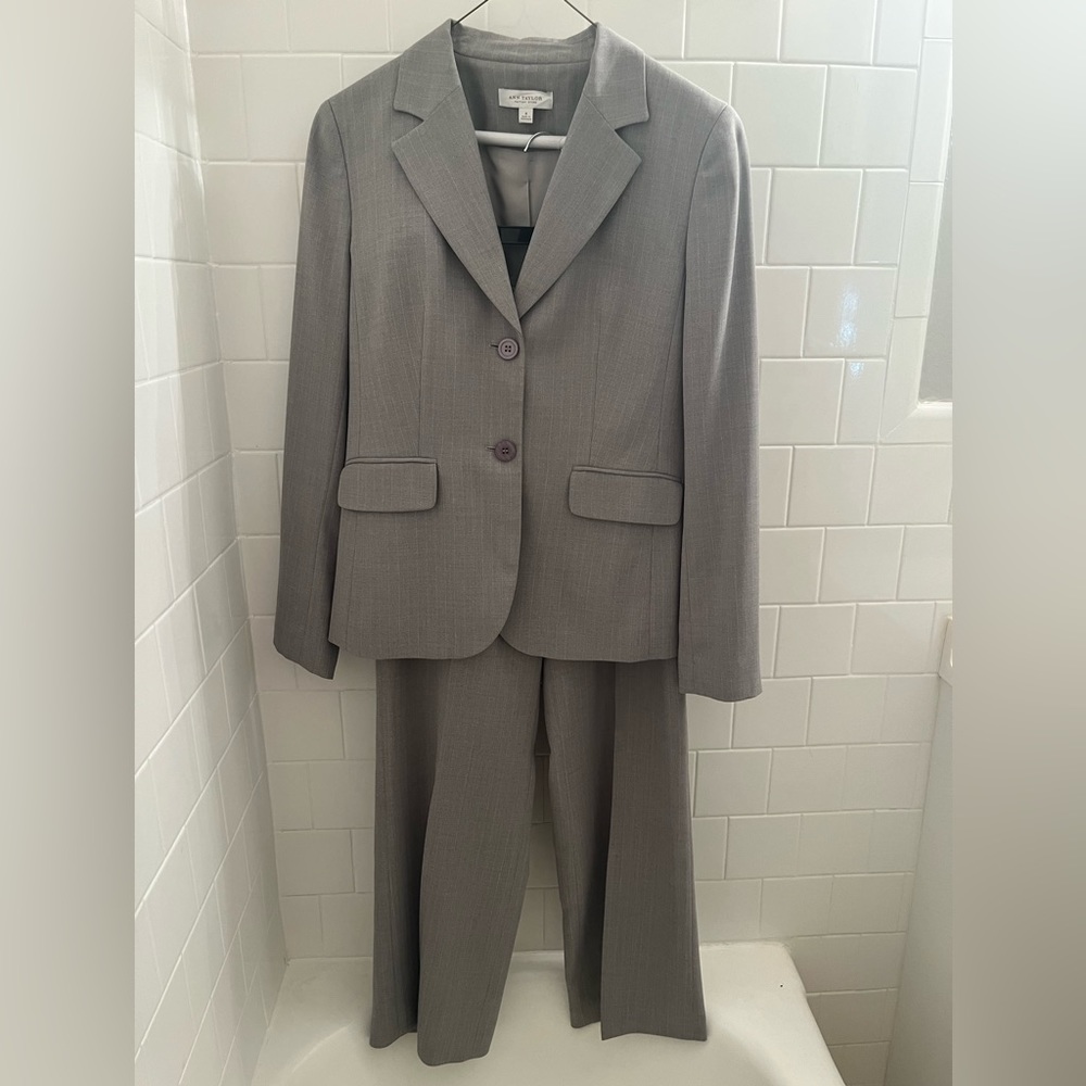 Ann Taylor Gray with white pinstripes business suit.  Size 8